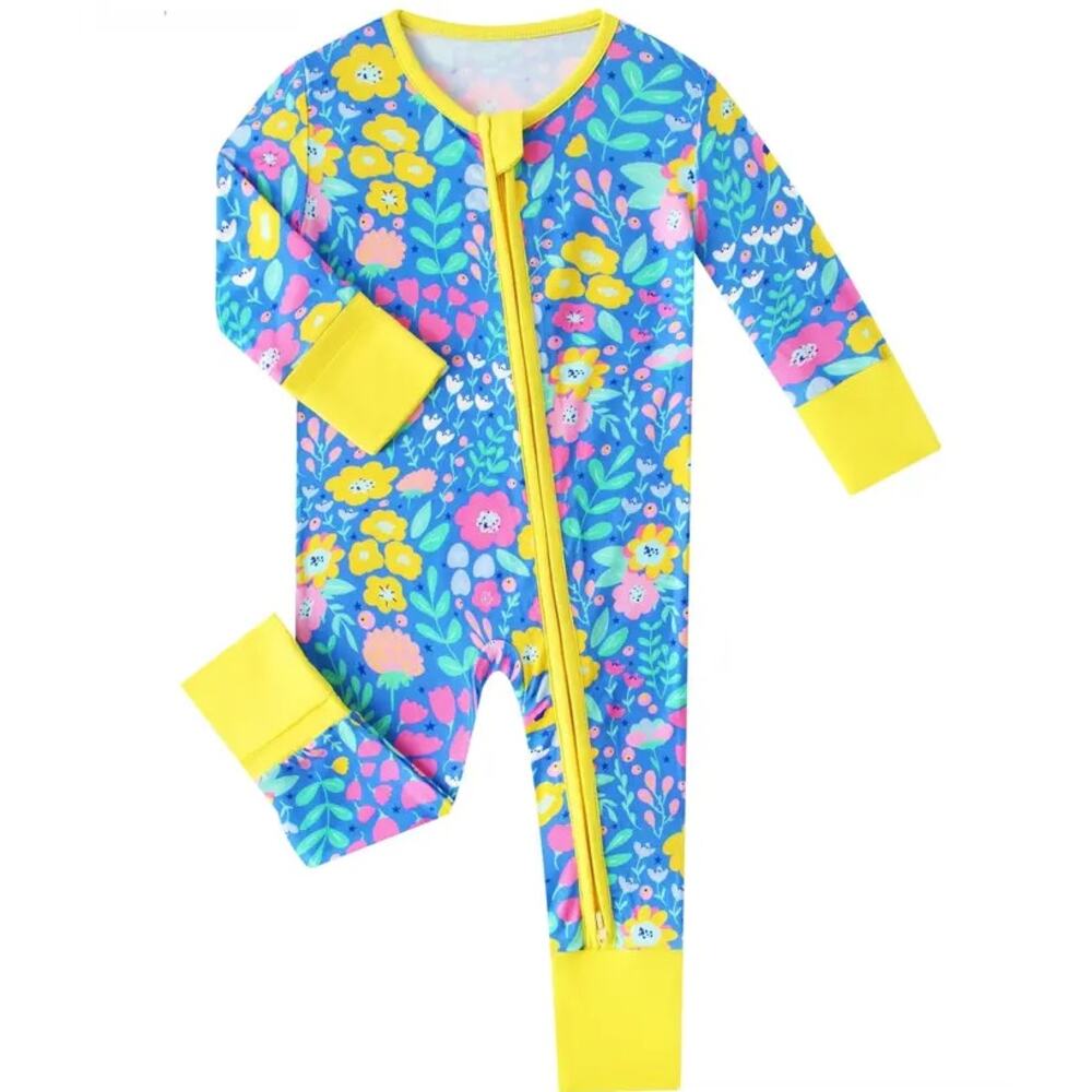 NWT PoshTot "Sunny Blooms" Bamboo Zippy Size 6-12M